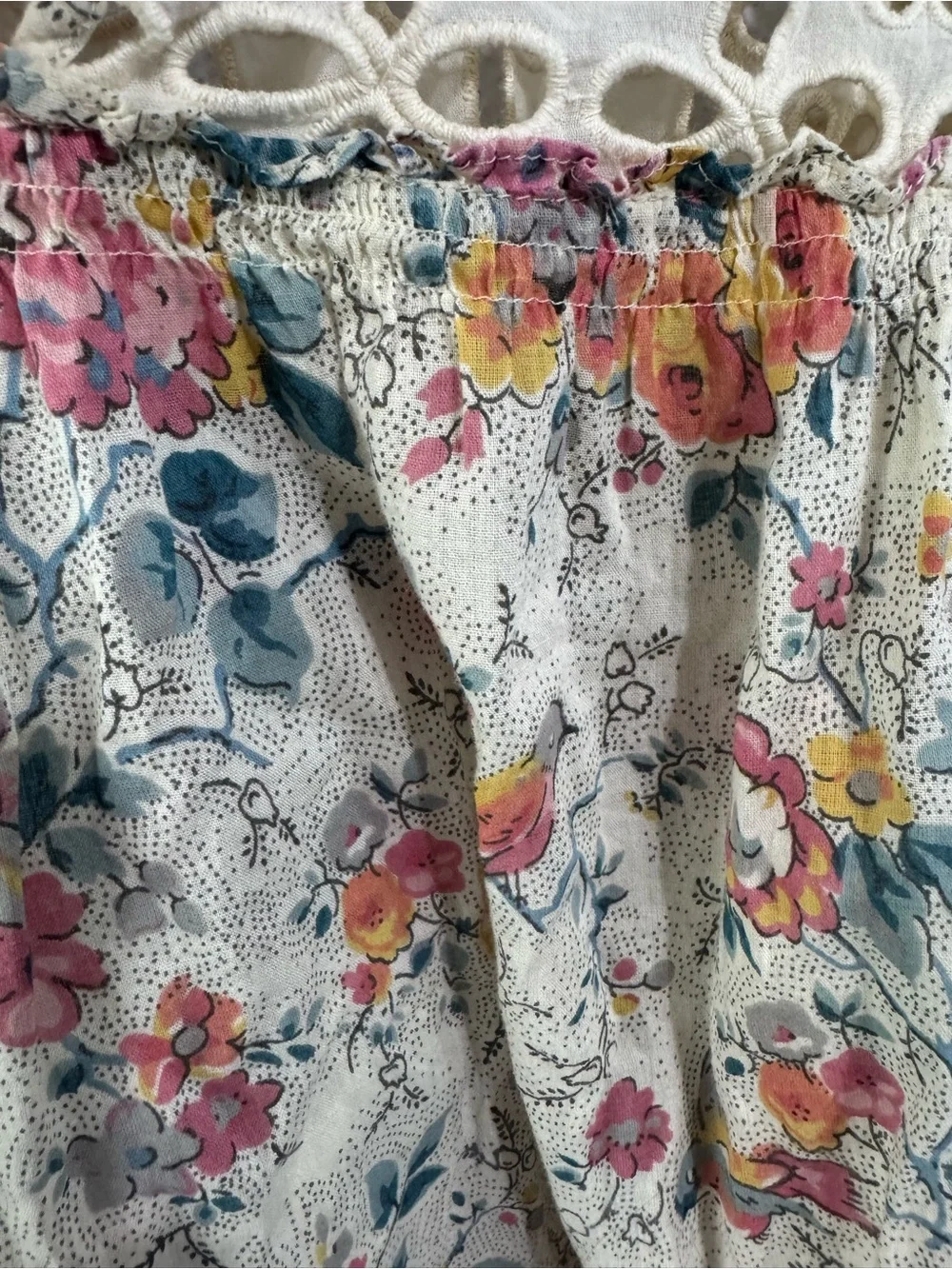 Anthropologie Cream Floral Eyelet Peasant Top small